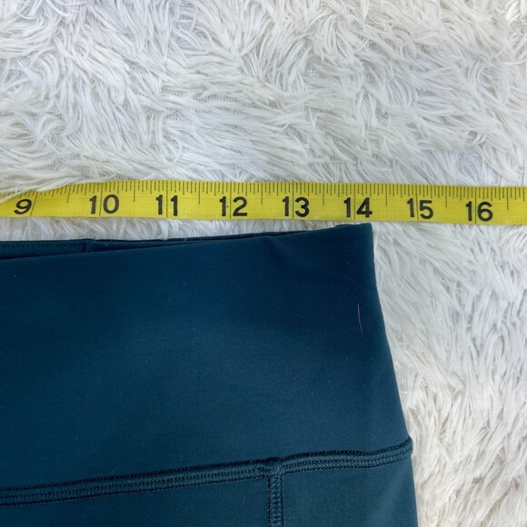 Lululemon Cropped Mid Rise Dark Teal Mesh Yoga Workout Leggins Sz 8 - Picture 5 of 6